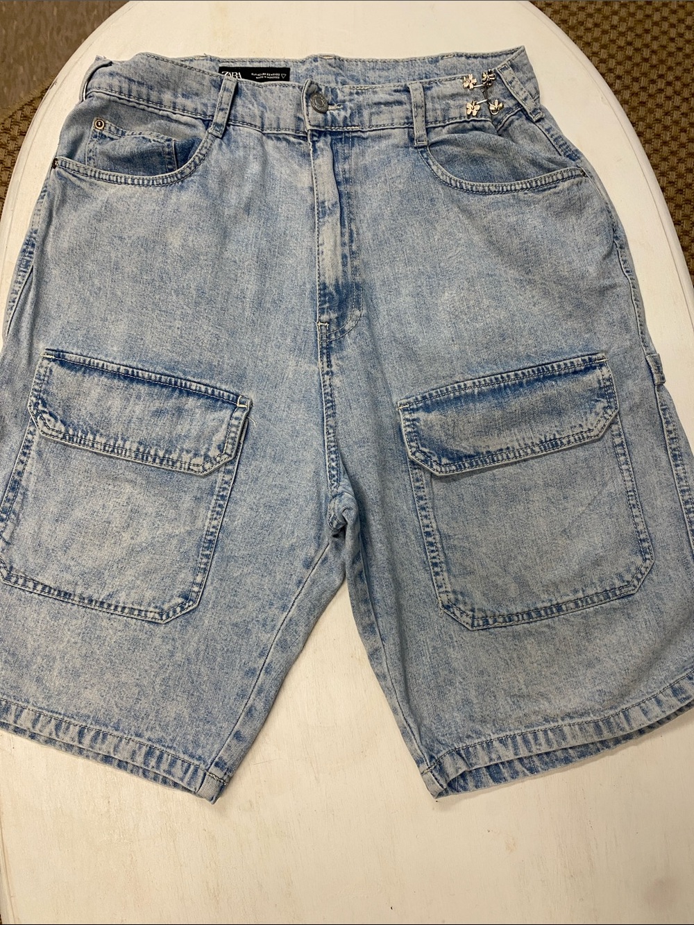 Zara Light Blue Denim Cargo Shorts